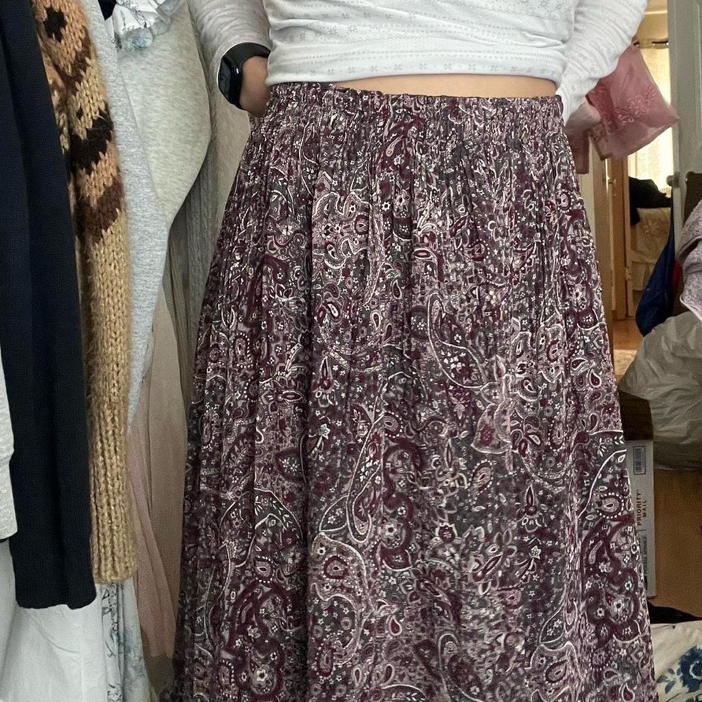 dark purple patterned fairycore hippie midi skirt size xs